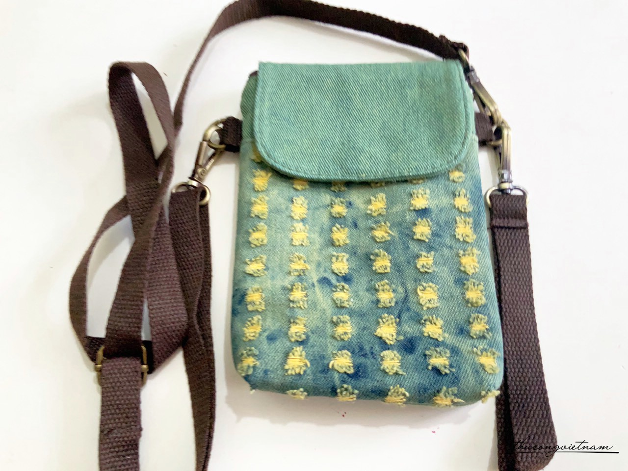 Túi handmade vải vintage 12x19x2cm - Jean xanh lá